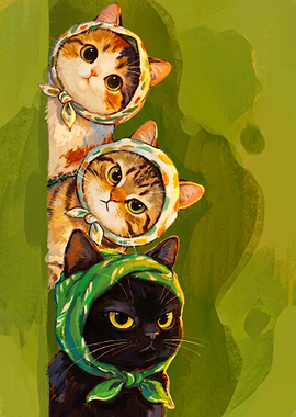 Three Cats Wearing Scarves