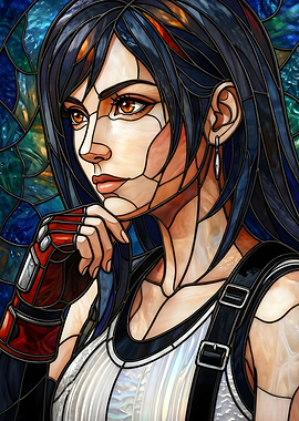 Final Fantasy VII Tifa Lockhart Stained Glass Portrait