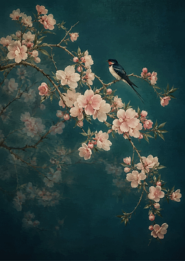 Bird on a blooming branch