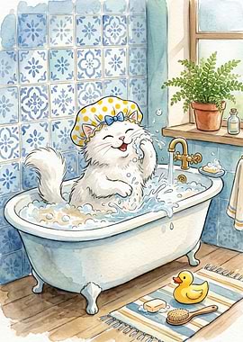 Cat Taking a Bubble Bath