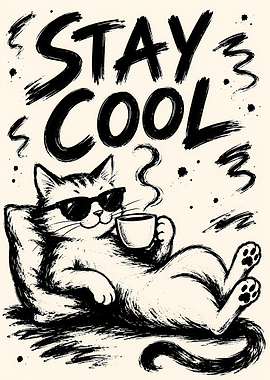 Cat with Sunglasses and Coffee