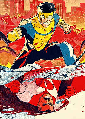 Invincible and Omni-Man in Battle