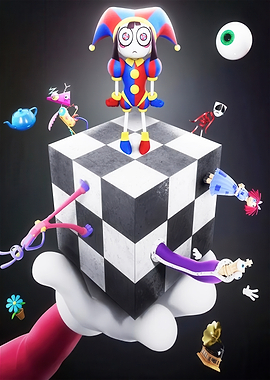 Surreal Jester and Chessboard Scene