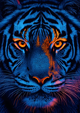 Aesthetic Neon Tiger Face Poster