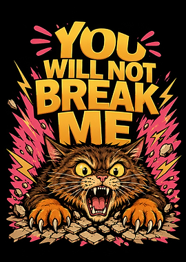 Fierce Cat Breaking Through Text