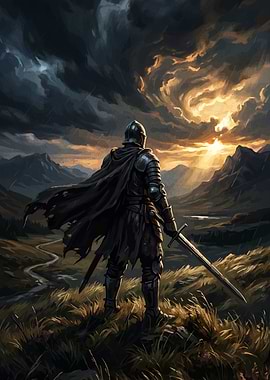 Knight in a stormy landscape