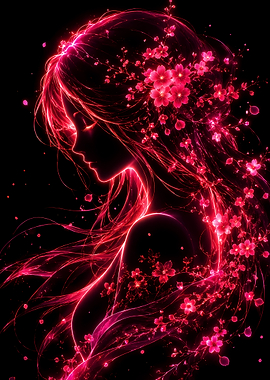 Glowing Anime Girl with Cherry Blossoms