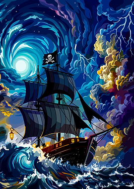 Pirate Ship in a Stormy Sea