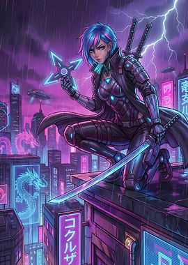Cyberpunk Ninja in Neon City
