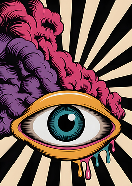 Psychedelic Eye with Brain and Sunburst