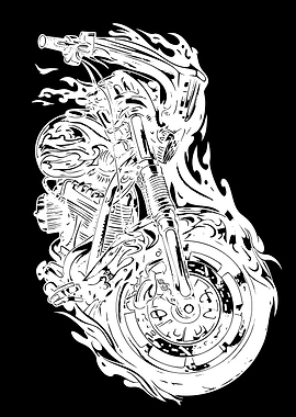 Motorcycle with Flames Illustration
