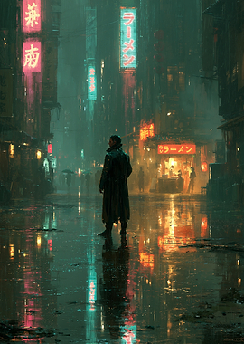 Cyberpunk City Street at Night