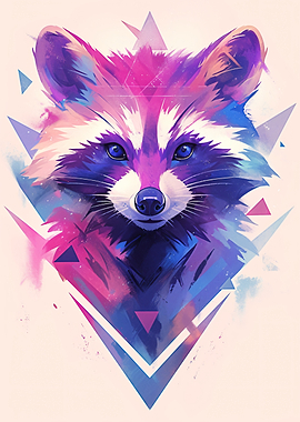 Vibrant Geometric Raccoon Portrait