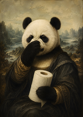 Panda Mona Lisa with Toilet Paper