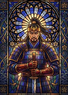 Stained Glass Warrior with Sword