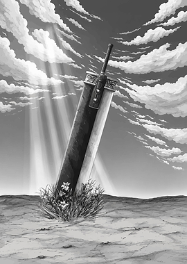 Buster Sword in a Field Final Fantasy Game Poster