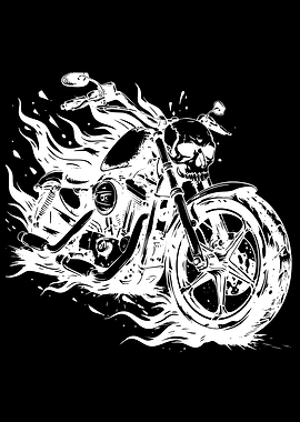 Motorcycle with Skull and Flames