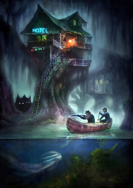 Swamp Motel with Mysterious Figures