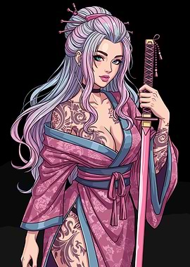 Geisha Warrior with Pink Katana