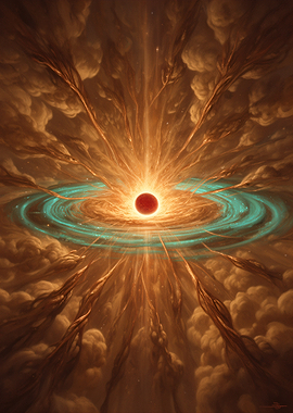 Cosmic Nebula with Red Star