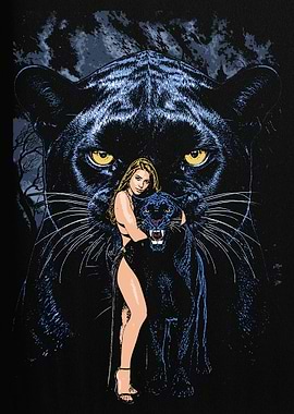 Woman Hugging a Black Panther