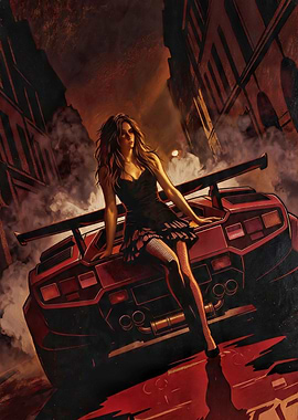 Woman on a Red Sports Car