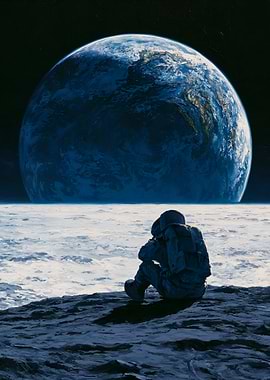 Astronaut Gazing at Earth from the Moon