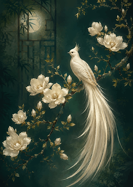 Elegant White Bird with Flowers