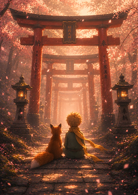 The Little Prince and Fox in Torii Gate Path