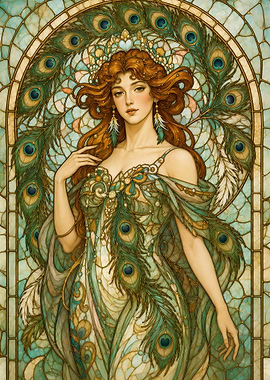 Stained Glass Peacock Goddess