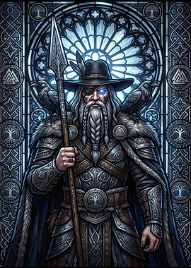 Viking God Odin with Ravens