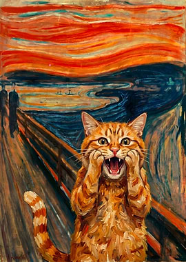 Cat Screaming in Edvard Munch Style