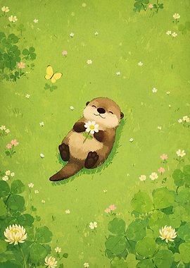 Cute Otter Relaxing in a Meadow