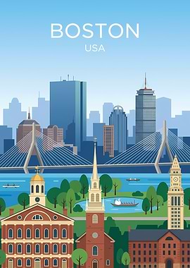 Boston Skyline with Landmarks