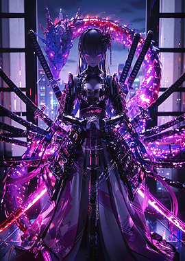 Cyberpunk Samurai Dragon Warrior