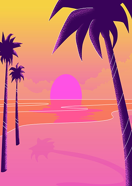 Tropical Sunset with Palm Trees