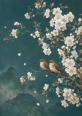 Two Birds on a Cherry Blossom Branch