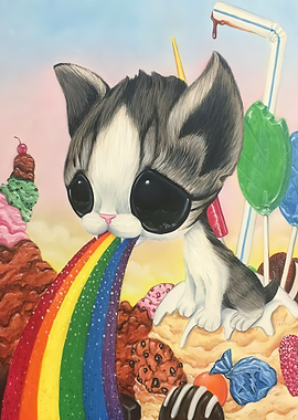 Cute Cat Vomiting Rainbows on Candy Land
