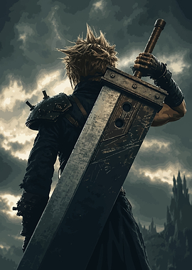 Cloud Strife with Buster Sword Final Fantasy Game poster
