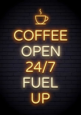Coffee Open 24/7 Neon Sign