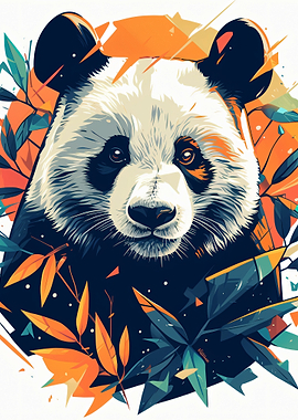 Stylized Panda Portrait with Foliage