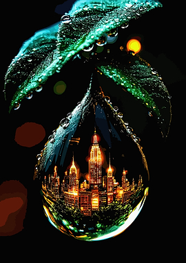 New York City Skyline in a Water Droplet