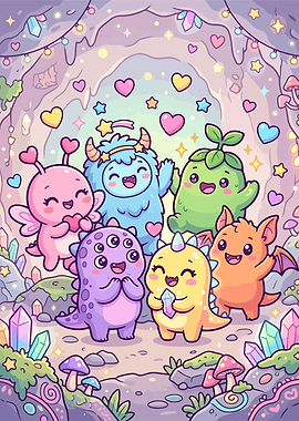 Cute Monsters in a Crystal Cave