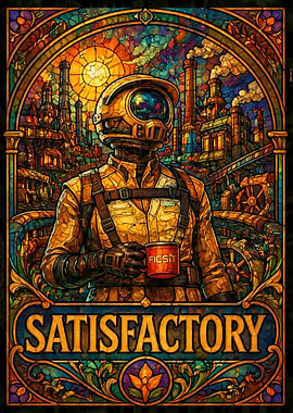 Satisfactory Ficsit Stained Glass Poster