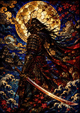 Samurai Warrior Under a Full Moon