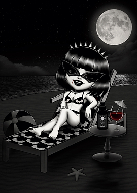 Gothic Vampire on a Moonlit Beach - Chibi Ossi
