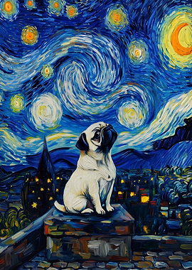 Pug in Starry Night Style