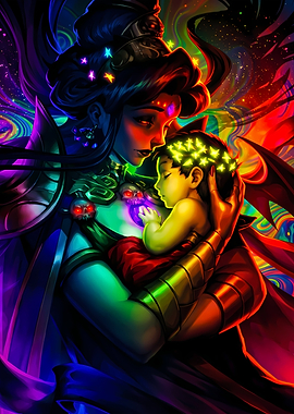 Mother and Child Cosmic Embrace