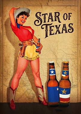 Retro Cowgirl with Star of Texas Beer