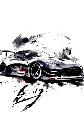 Stylized Sports Car with Ink Splatter